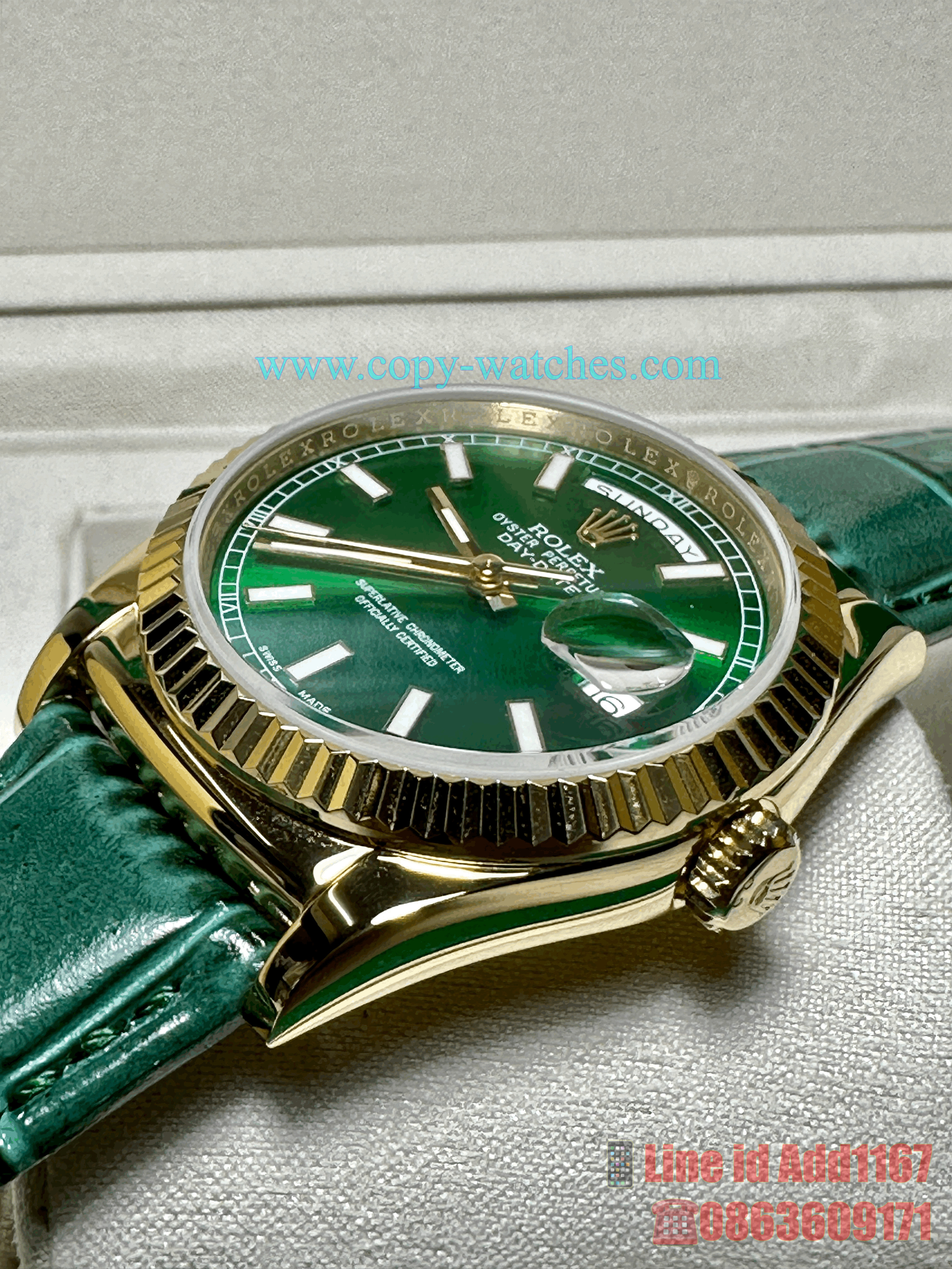 Rolex Day-Date 36mm Green Stick Dial (Swiss QF)