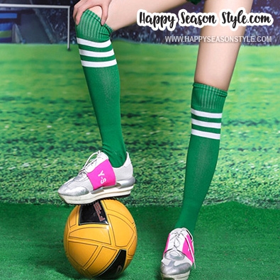 ถุงเท้ายาว ถุงเท้ากีฬา ถุงเท้าบอล รุ่นผ้าเรียบ ปลายมีขลิบสี 9 สีให้เลือก