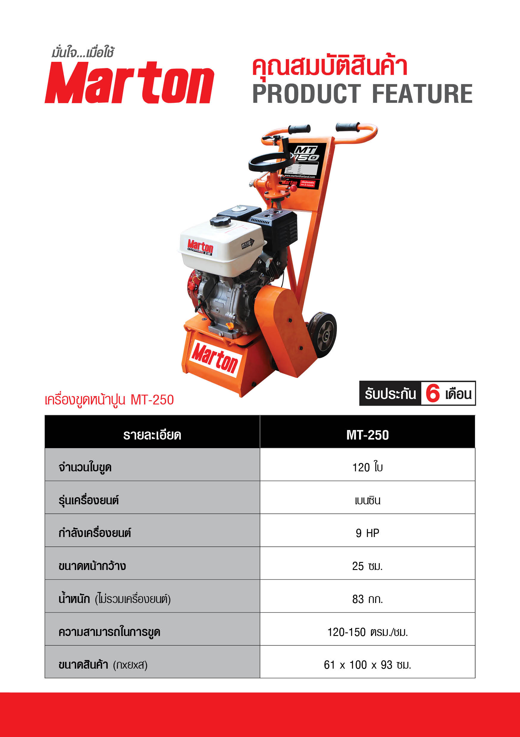 Marton เครื่องขูดหน้าปูน MT-250 ไม่รวมเครื่องยนต์