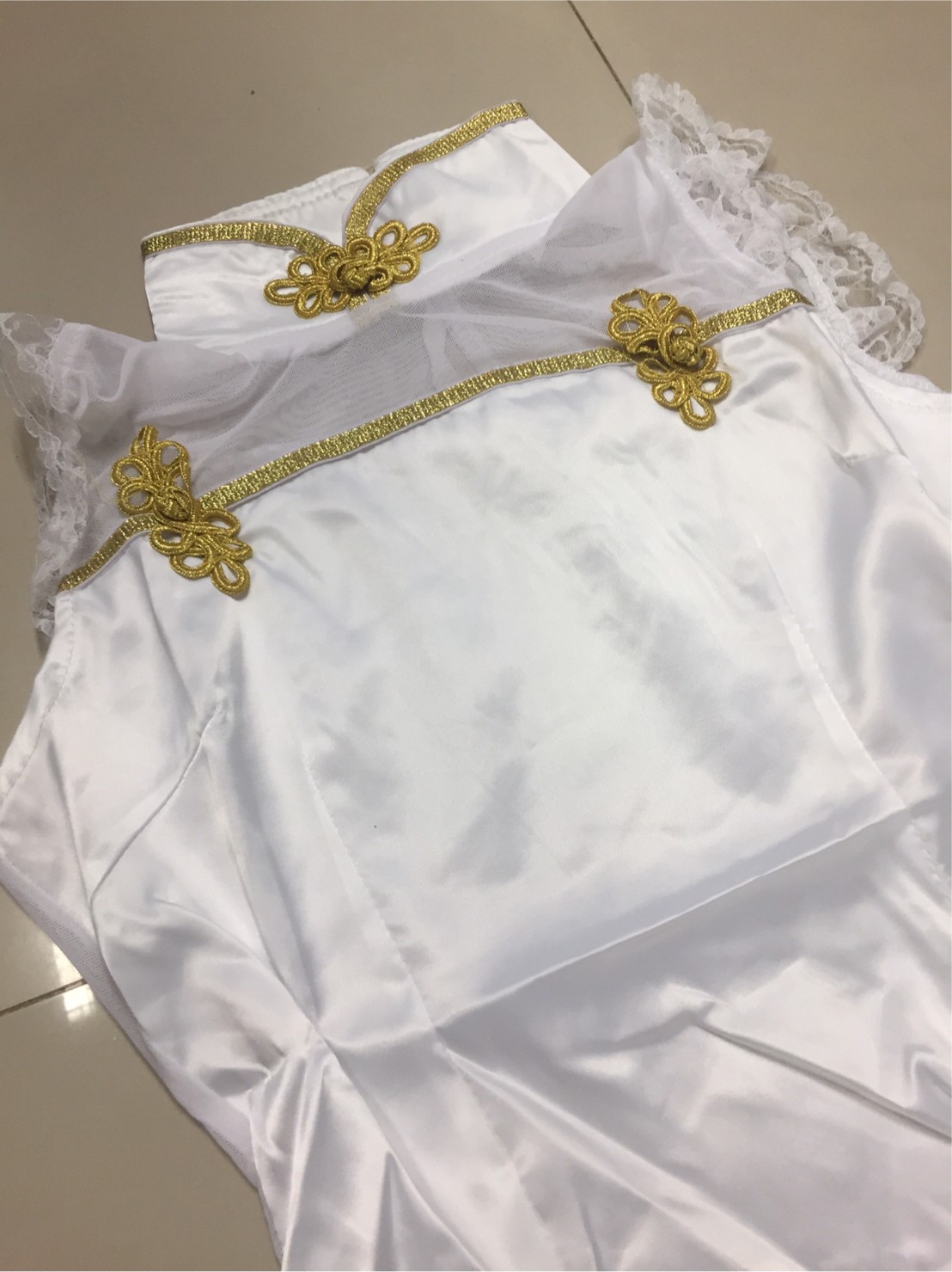 ชุดแฟนซี Party Cosplay ชุดเซ็กซี่ ชุดคอสเพลย์ - กี่เพ้า ผ้ายืดสีขาว หลังซีทรู