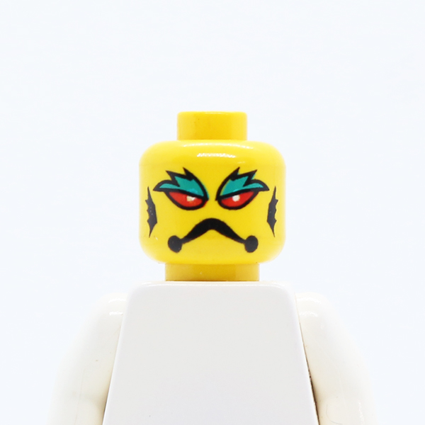 Alien with Red Eyes, White Pupils, Dark Turquoise Eyebrows, Black Frown and Gills Pattern - Blocked Open Stud