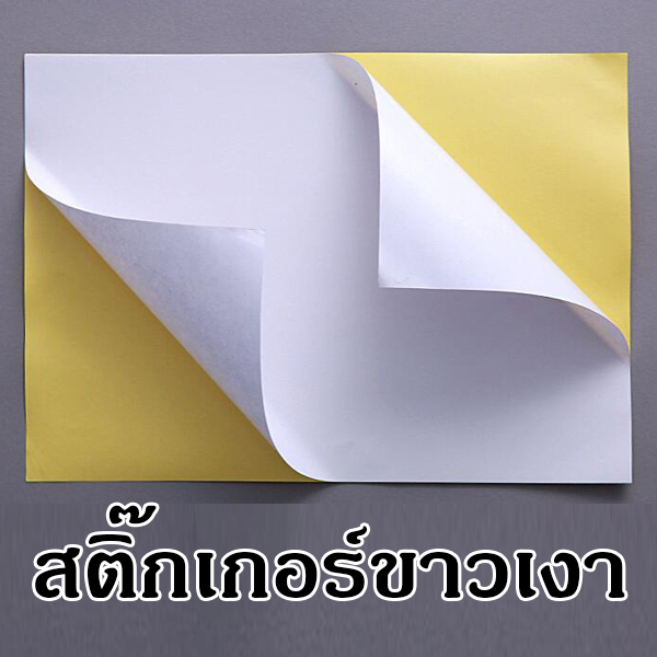 สติ๊กเกอร์ขาวเงา หลังเหลือง A4 (แพ็ค100แผ่น)