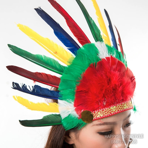 หัวอินเดียแดง หัวชนเผ่า หัวขนนก ที่คาดผมอินเดียแดง หน้าผากแดง สีรุ้ง