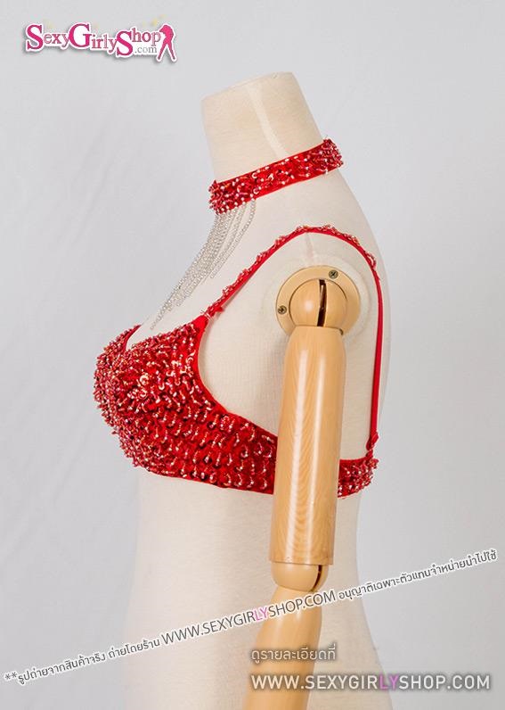 บราแฟนซี บรา + ที่แต่งคอ ปักลูกปัดคริสตัลแดง