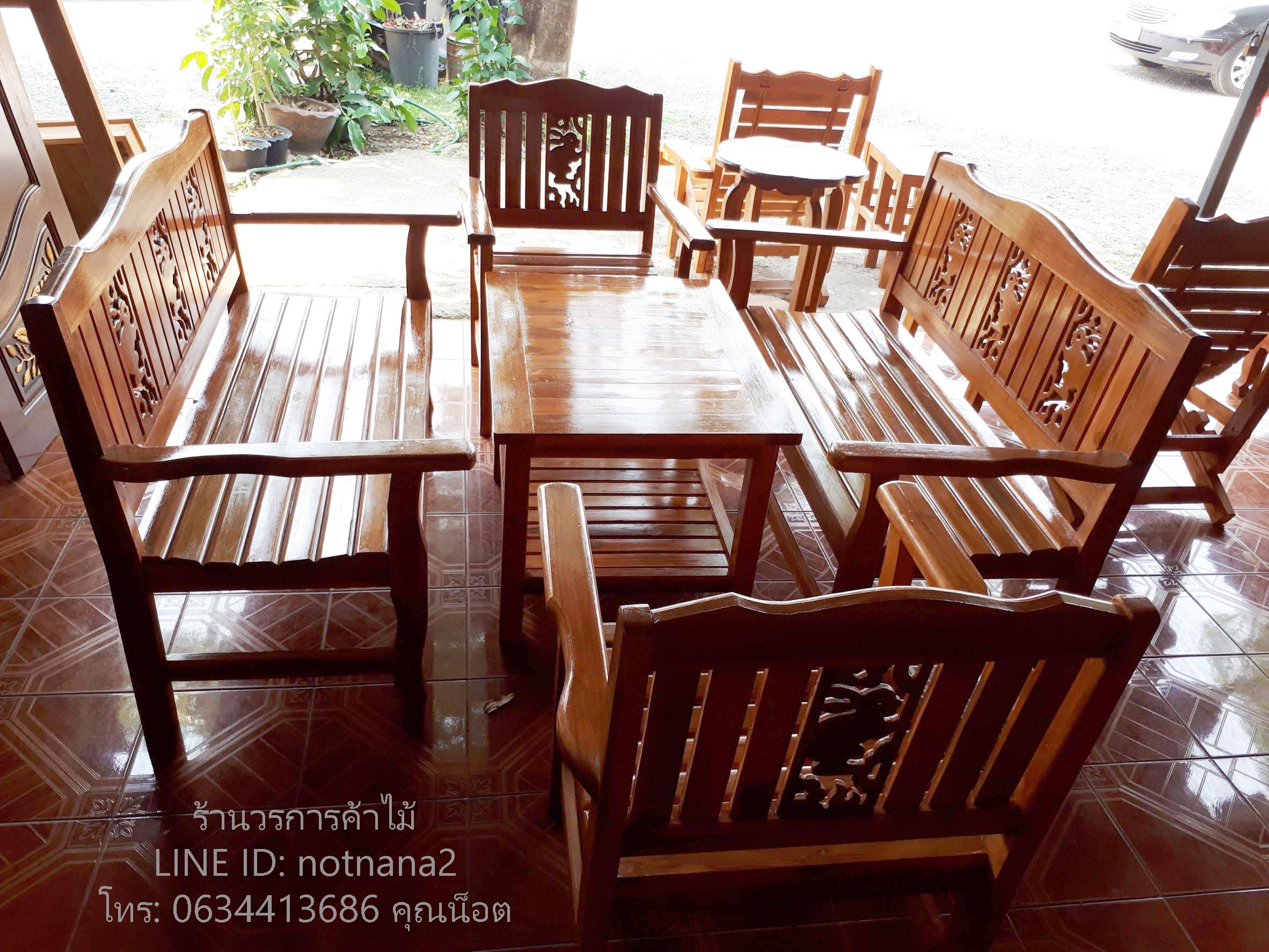 ชุดโต๊ะไม้สักเก้าอี้ไม้สักรหัสAA258
