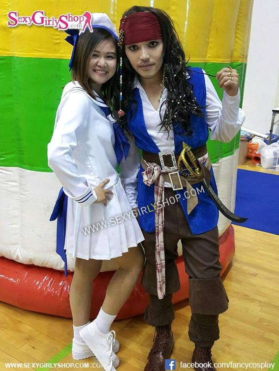 ชุดโจรสลัดผู้ชาย แจ๊ค สแปโรว์ เสื้อกั๊กน้ำเงิน