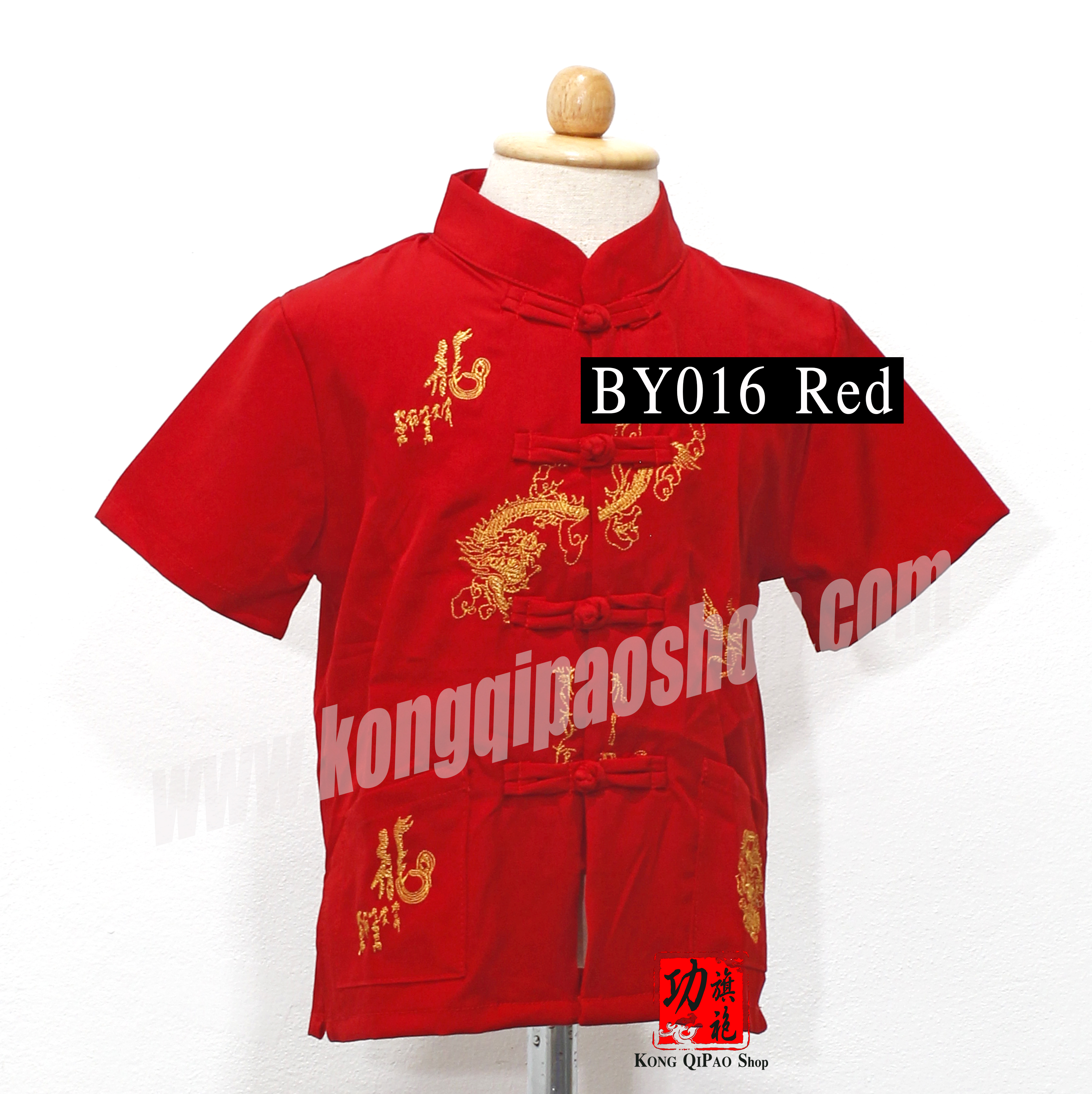 BY016 เสื้อจีนเด็กผู้ชาย แขนสั้น ลายมังกรเดี่ยว (龍)