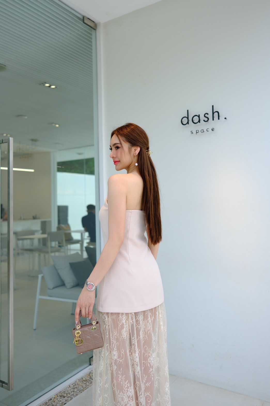 #9032 Teliy Dress เดรสเกาะอกผ้าพรีเมี่ยมซับในทั้งตัว แต่งชายลูกไม้ ทรงสวย งานซิปซ่อน thitiya