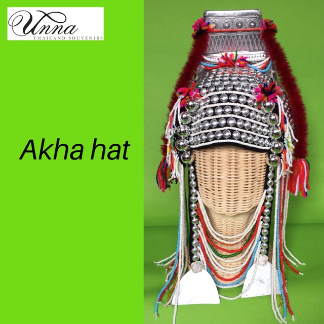 หมวกอาข่า ทรงหลังสูง หมวกผู้หญิง งานทำมือ หมวกชาวเขา Handmade hill tribe akha hat