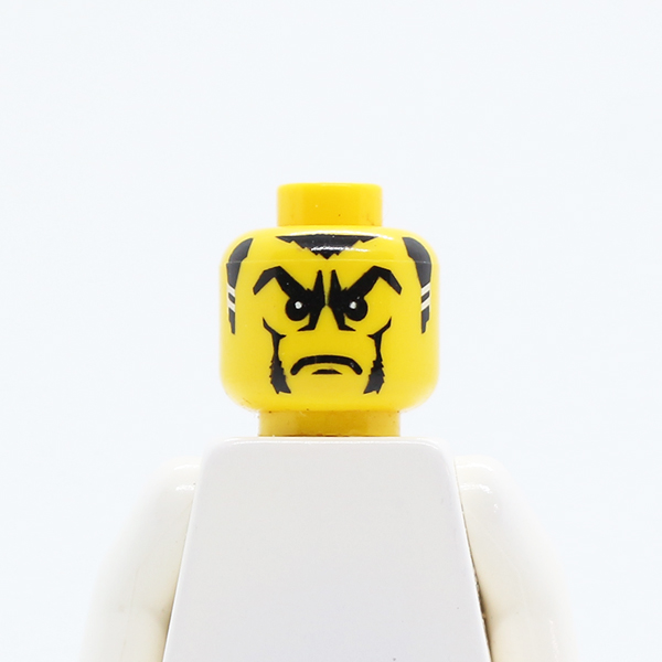 Male Sideburns with White Stripes, Frown and Facial Hair, White Pupils Pattern (Vladek) - Blocked Open Stud