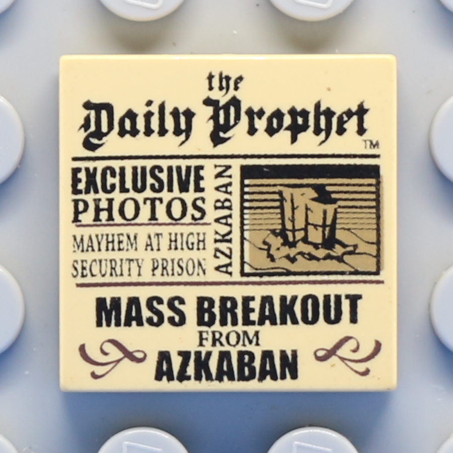 Tile 2 x 2 with Groove with Newspaper 'the Daily Prophet - EXCLUSIVE PHOTOS MAYHEM AT HIGH SECURITY PRISON MASS BREAKOUT FROM AZKABAN' Pattern