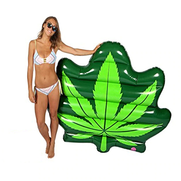 แพยางใบไม้สีเขียว Inflatable Green Weed Leaf Pool Float