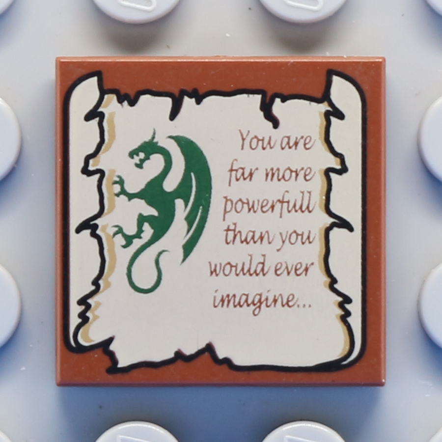 Tile 2 x 2 with Groove with Dragon and Scroll with 'You are far more powerfull than you would ever imagine...' Pattern