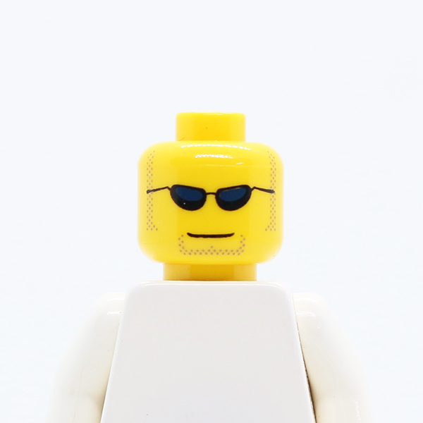 Glasses with Dark Blue Sunglasses, Closed Mouth, Light Brown Sideburns and Goatee Pattern