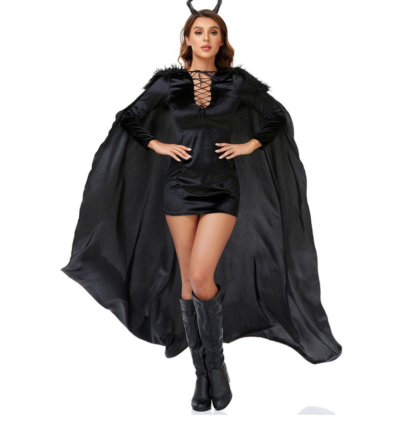 ชุดแม่มด ชุดมาเลฟิเซนต์ เดรสกำมะหยี่ พร้อมผ้าคลุมและที่คาดผม