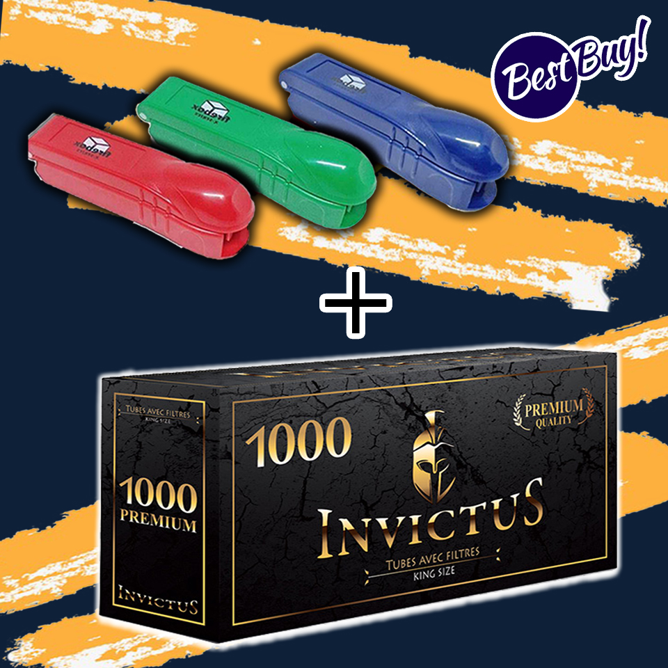 ก้นกรองเปล่า อินวิทตัส 1000 มวน 1 กล่องพร้อมเครื่องอัด Firebox 1 เครื่อง