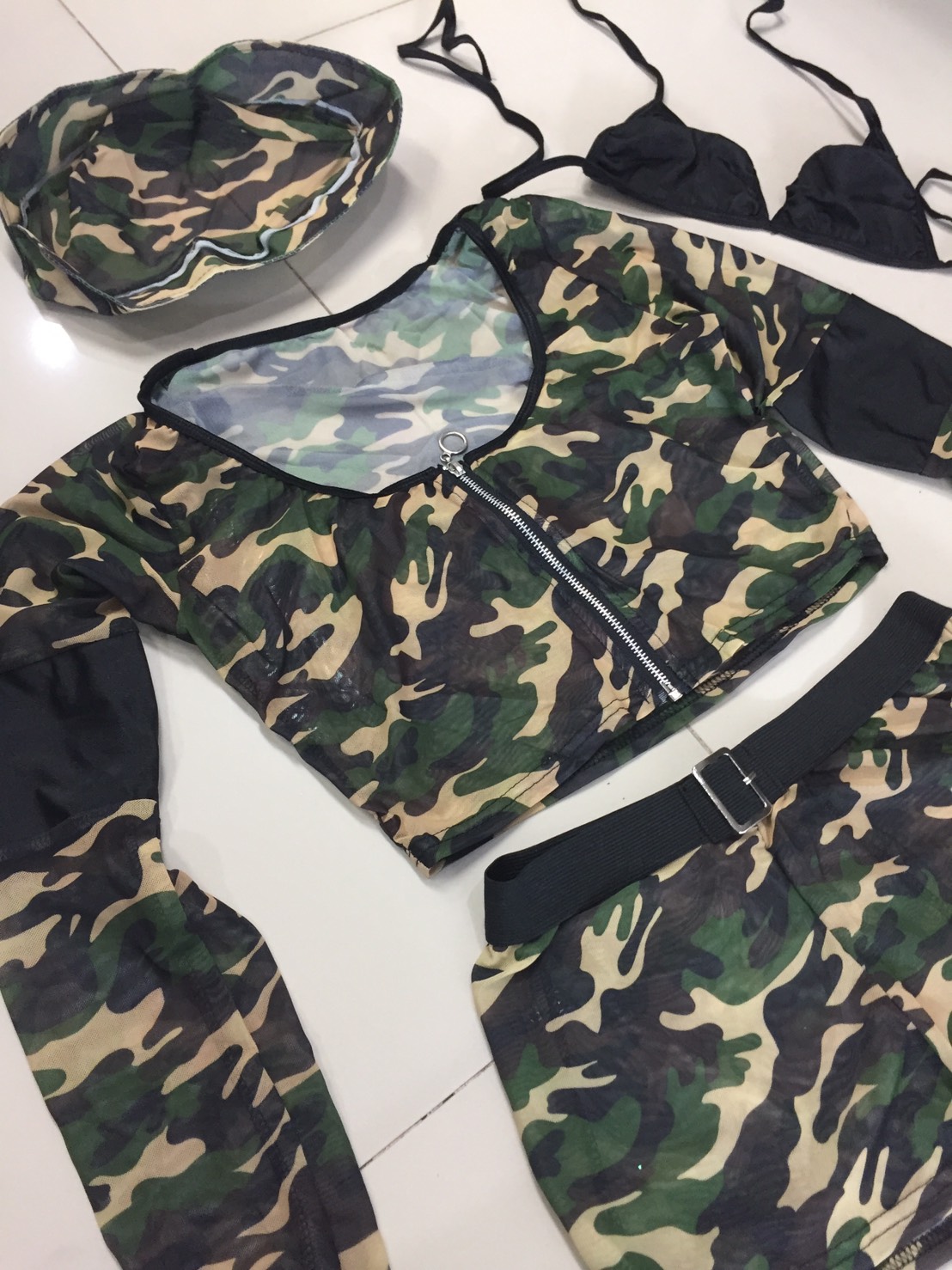 ชุดทหาร ชุดลายพรางแขนยาวซีทรู ชุดทหารเซ็กซี่