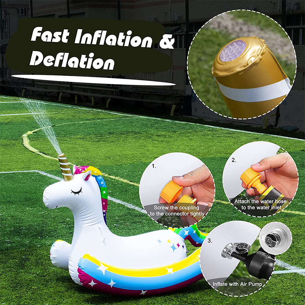 แพเป่าลมรูปยูนิคอร์นสำหรับเด็ก พร้อมสปริงเกอร์พ่นน้ำได้ Inflatable Unicorn Pool Float for Kids with Sprinklers