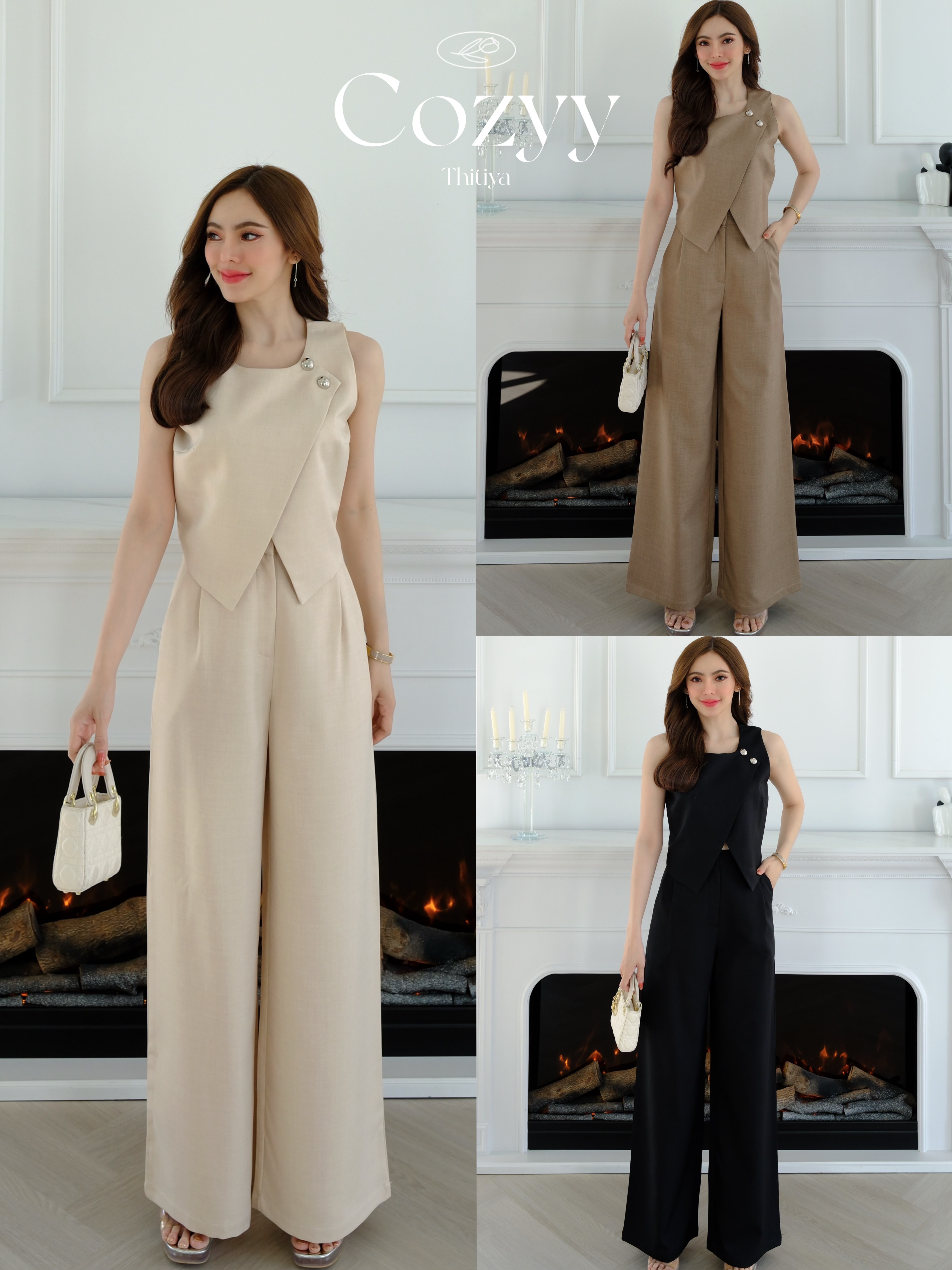 Cozzy set เซ็ตเสื้อ+กางเกงขายาว สไตล์ผู้ดี ผ้าดีแบบที่สุดเรียบสวยไม่ยับง่ายค่ะ thitiya