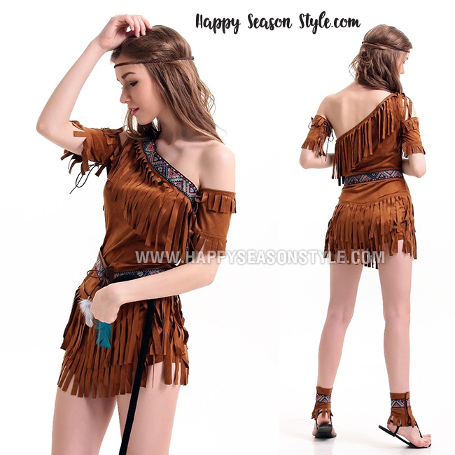 ชุดอินเดียแดง คนป่า ชนเผ่า สีน้ำตาล หนังกลับ