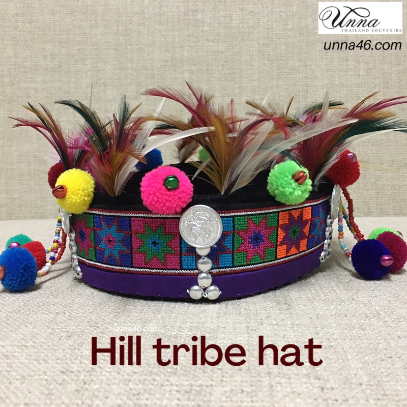 หมวกชาวเขา หมวกอาข่า หมวกเด็กชาย ผ้าปักมือ พู่ขนไก่แท้ งานแฮนด์เมด 100% handmade Akha hat for boy