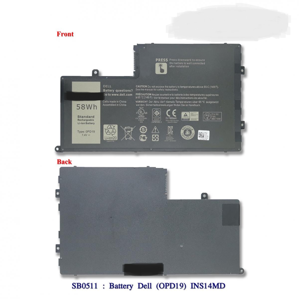 SB0511 - BatteryDell(ORG)(OPD19)INS14MD-1328R,INS14MD-1328S,INS14MD-1528R,INS14MD-1528S,INS14MD-1628R,INS14MD-1628S,INS14MD-1628T, INS14MD-2728S, INS14MD-3628R, INS14MD-3628S, INS14MD-3628T, INS14MD-3728S, INS14MD-4328S, INS14MD-4528R, INS14MD-4528S, INS1