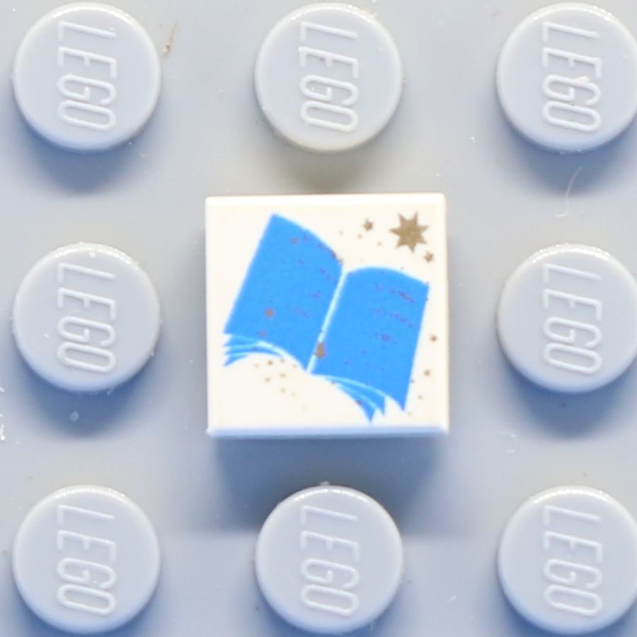 Tile 1 x 1 with Groove with Blue Open Book and Gold Stars Pattern
