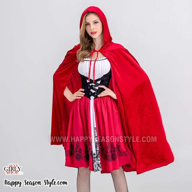 ชุดหนูน้อยหมวกแดง รุ่นแต่งลายลูกไม้ชายกระโปรง