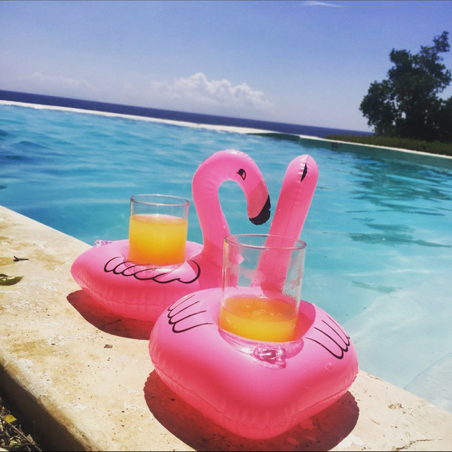 ที่วางแก้วเป่าลม นกฟลามิงโก้ สีชมพู Inflatable Flamingo Pink Cup Holder