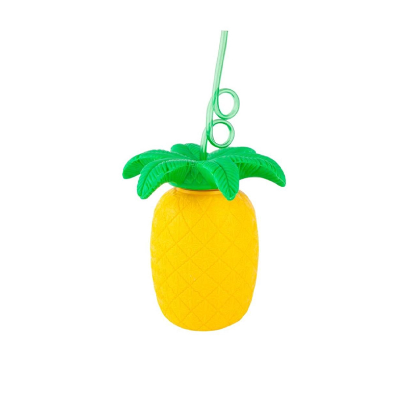 กระบอกน้ำพลาสติก สับปะรด พร้อมหลอดพลาสติก Pineapple Cup With Plastic Straw