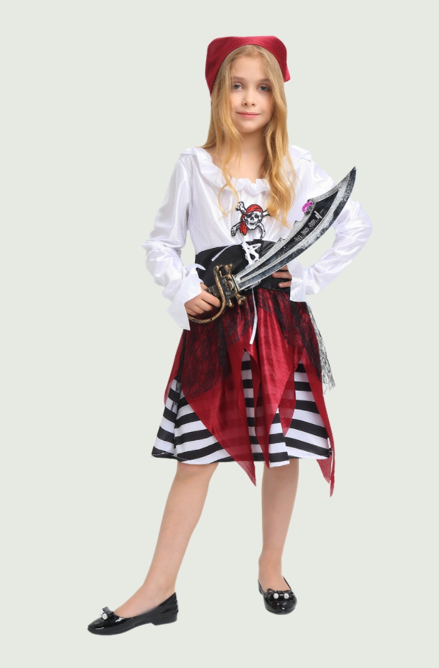 ชุดโจรสลัดเด็ก โจรสลัดเด็กหญิง ชุดโจรสลัดเด็กกระโปรงลายขวาง