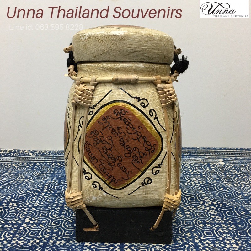 กล่องบรรจุของ กล่องไม้ไผ่ รูปทรงล้านนา งานแฮนด์เมด เขียนลายด้วยมือ 4"x8”