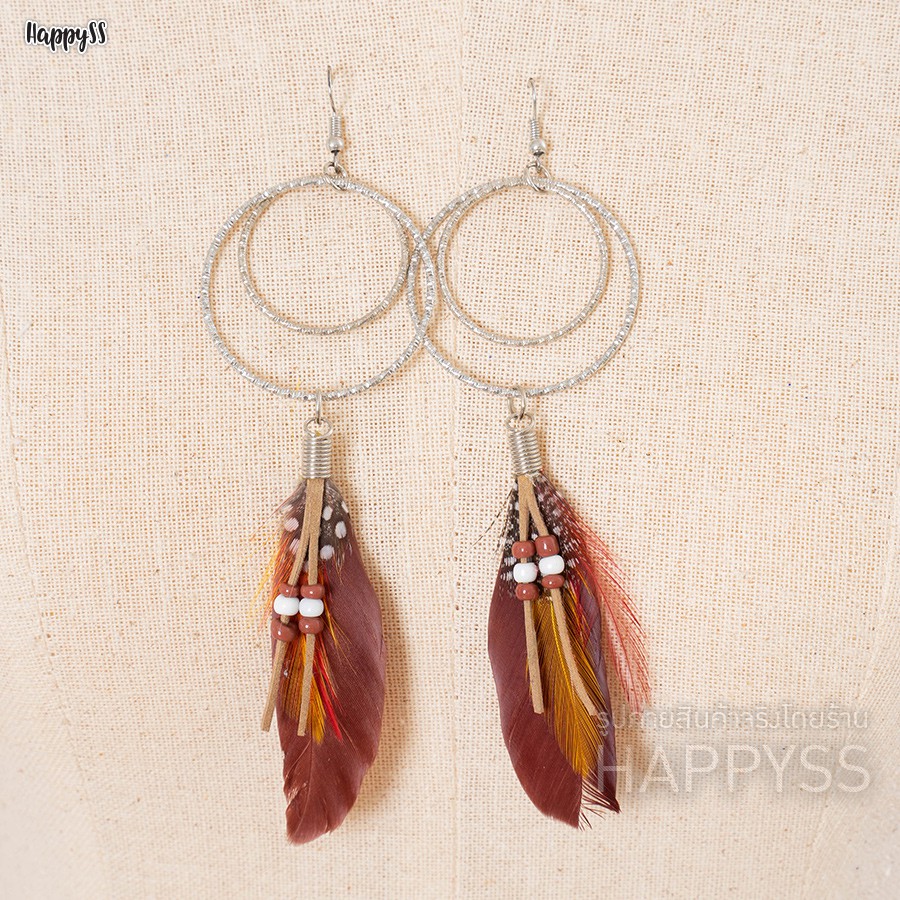 ต่างหูขนนก สไตล์โบฮีเมียน อินเดียแดง คาวบอย
