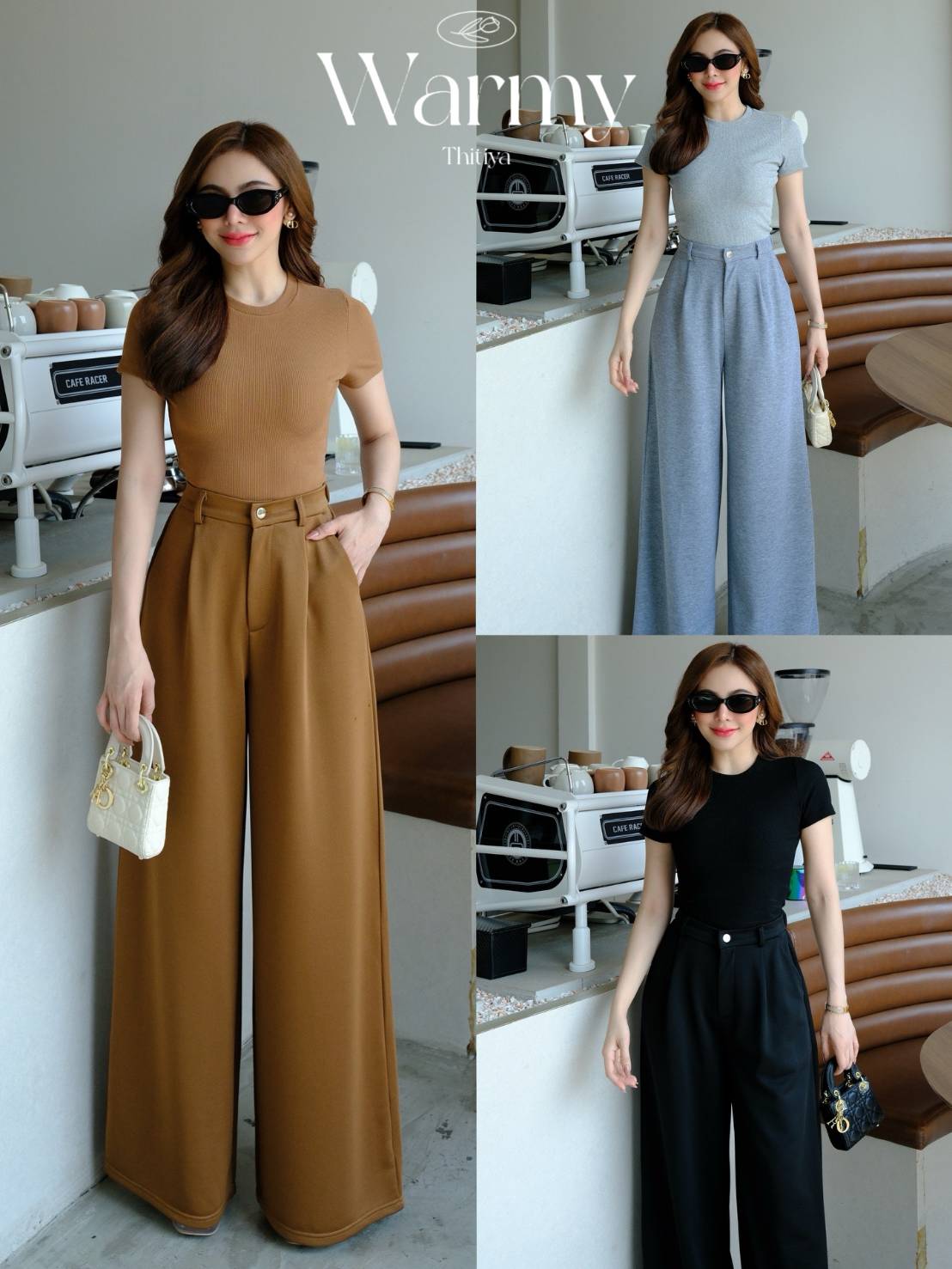 Warmy set งานเซ็ตกางเกงวอร์มเนื้อผ้าพรีเมี่ยม กระดุมเงินสม็อคหลัง แมทส์เสื้อคอกลมทรงสลิมผ้าร่องอย่างดี thitiya
