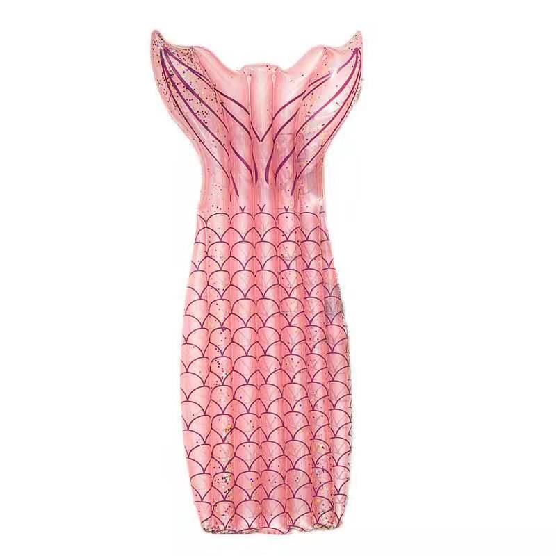 แพยางหางนางเงือก กลิตเตอร์ สีชมพู Inflatable Mermaid Tail Pink Color Float With Glitter