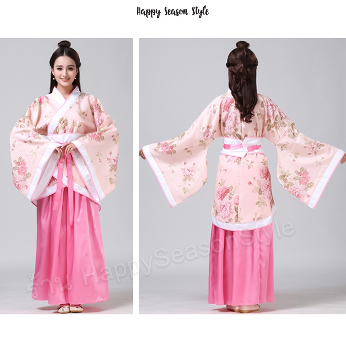 ชุดจีน ชุดจีนกำลังภายใน เสื้อลายดอกกระโปรงสีพื้น แถมปิ่น และ tattoo