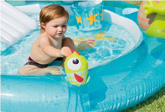 INTEX ชุดสระน้ำเด็ก จระเข้น้อย พร้อมสไลเดอร์ Inflatable Intex Crocodile Baby Pool Set with Slide
