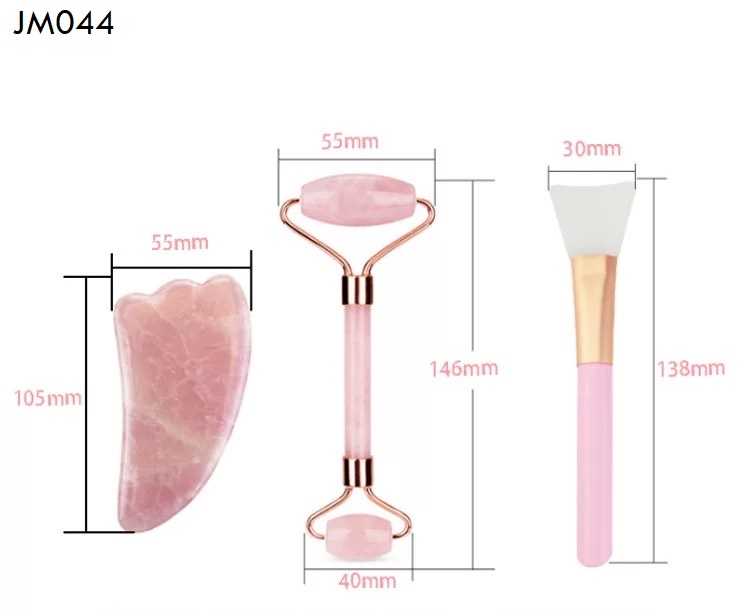 ชุดกัวซา+ลูกกลิ้งยกกระชับ+แปรง 3 ชิ้น Rose Quartz Kuasha & Roller kit 690-