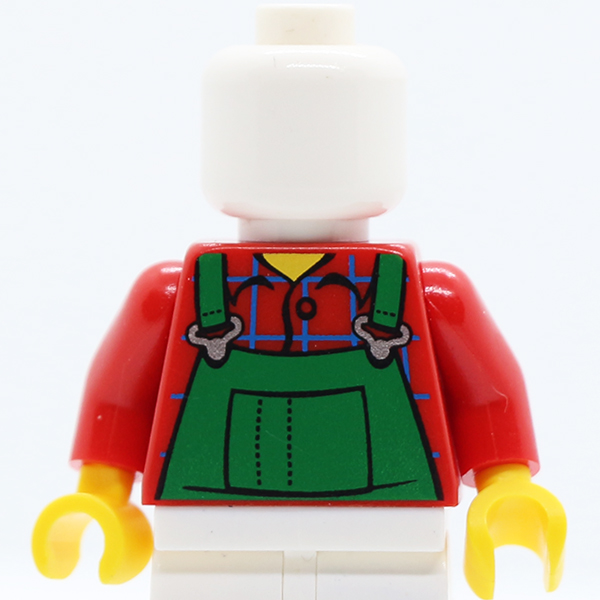 Overalls Green (Farmer), Blue Windowpane Check Shirt - Printed Back Pattern / Red Arms / Yellow Hands