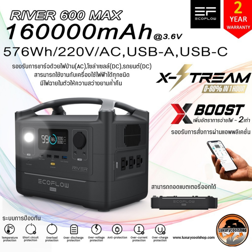 EcoFlow River Max Portable Power Station แบตเตอรรี่สำรองความจุ 160,000 mAh