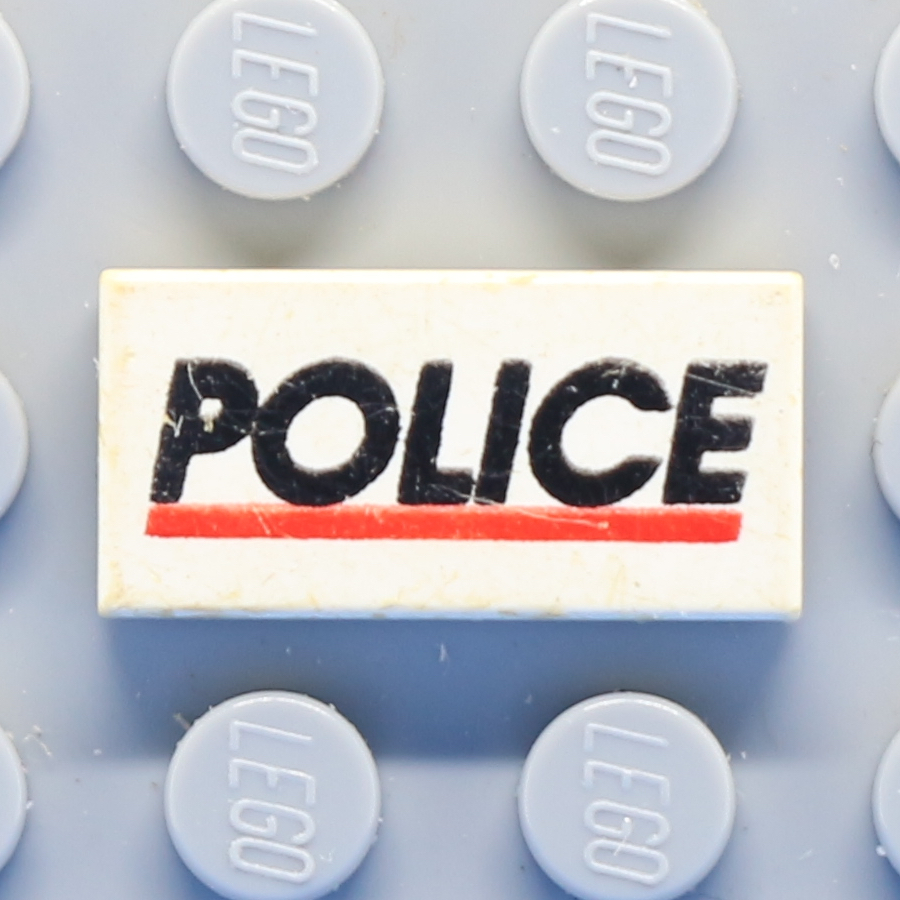 Tile 1 x 2 with Groove with 'POLICE' Red Line Pattern