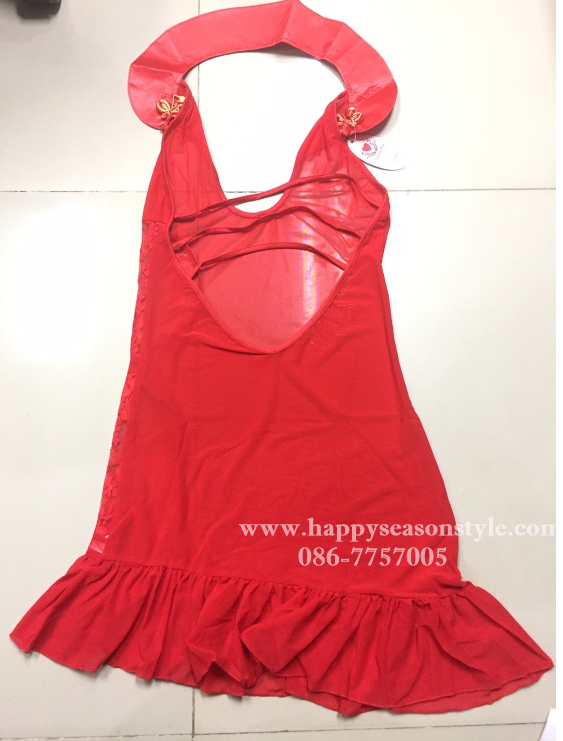 ชุดกี่เพ้าสีแดง ซีทรู ปกตั้ง เก๋