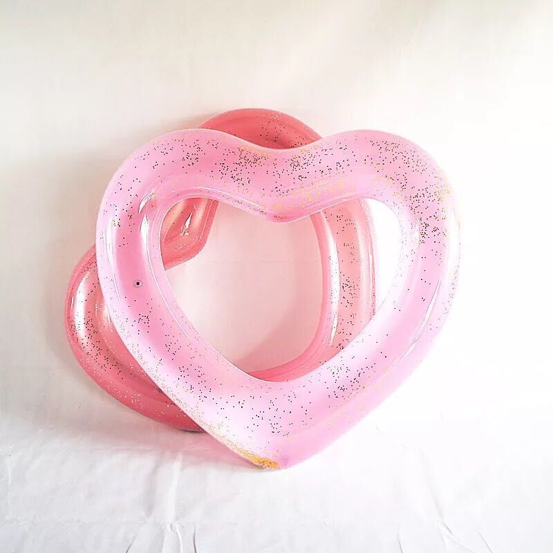 ห่วงยางรูปหัวใจ สีชมพู กลิตเตอร์น่ารักๆ Inflatable Pink Heart Ring With Glitter Pool Float