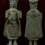 พระปางยืนห้ามสมุทร เนื้อสำริด สนิมเขียว