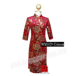 WM1029 กี่เพ้าสั้นผู้หญิง คอหยดน้ำ แขน 5 ส่วน ลายดอกโบตั๋น (ผ้ากำมะหยี่)