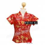 WM3303 เสื้อจีนผู้หญิง คอวี ลายดอกโบตั๋น