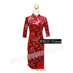 WM1031 กี่เพ้าสั้น แขน 5 ส่วน ลายดอกโบตั๋นใหญ่เลี้อย(ผ้ากำมะหยี่)