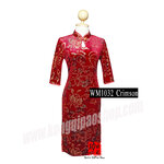 WM1032 กี่เพ้าสั้น คอหยดน้ำ แขน 5 ส่วน ลายดอกโบตั๋นใหญ่เลี้อย(ผ้ากำมะหยี่)