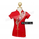 WM4005 เสื้อยืดคอจีน ลายดอกโบตั๋นเฉียง