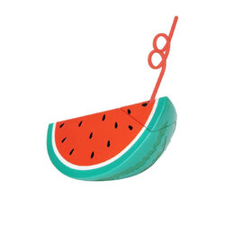 กระบอกน้ำพลาสติก ชิ้นแตงโม พร้อมหลอดพลาสติก Piece Of Watermelon Cup With Plastic Straw